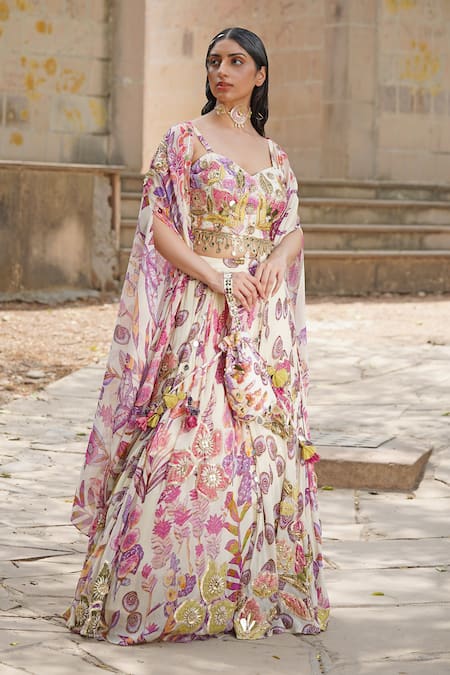 Buy_Soniya G_Blush Silk Satin, Taffeta Sequins, Embroidery Designer Floral Lehenga Set _Online_at_Aza_Fashions