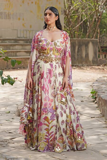 Shop_Soniya G_Blush Silk Satin, Taffeta Sequins, Embroidery Designer Floral Lehenga Set _Online_at_Aza_Fashions