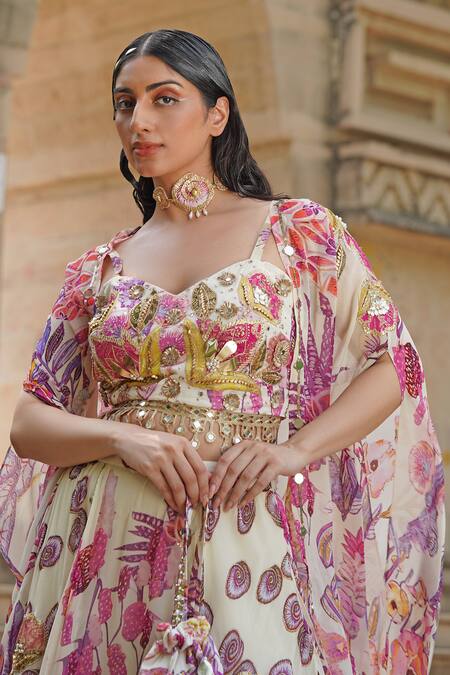 Soniya G_Blush Silk Satin, Taffeta Sequins, Embroidery Designer Floral Lehenga Set _at_Aza_Fashions