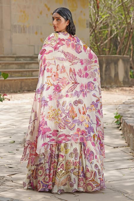 Shop_Soniya G_Blush Silk Satin, Taffeta Sequins, Embroidery Designer Floral Lehenga Set _at_Aza_Fashions