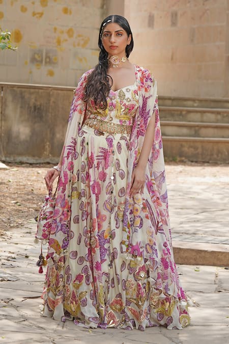 Buy_Soniya G_Blush Silk Satin, Taffeta Sequins, Embroidery Designer Floral Lehenga Set 