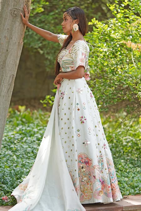 Soniya G_Green Georgette, Organza, Silk Embroidery, Sequins Light Pastel Lehenga Set _Online_at_Aza_Fashions
