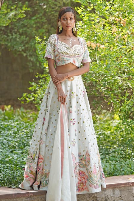 Buy_Soniya G_Green Georgette, Organza, Silk Embroidery, Sequins Light Pastel Lehenga Set _Online_at_Aza_Fashions