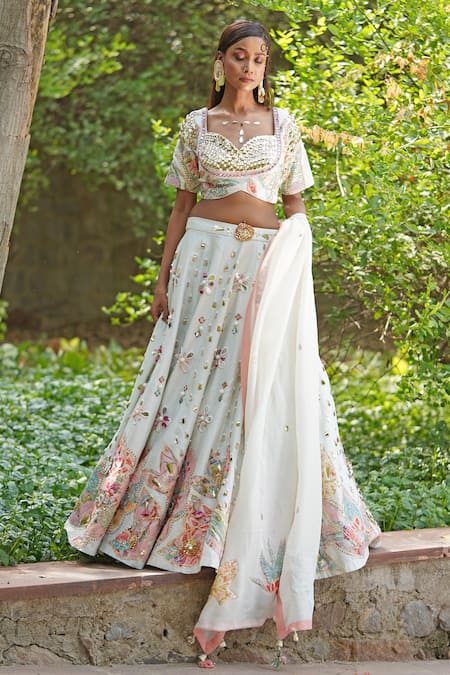 Buy_Soniya G_Green Georgette, Organza, Silk Embroidery, Sequins Light Pastel Lehenga Set 