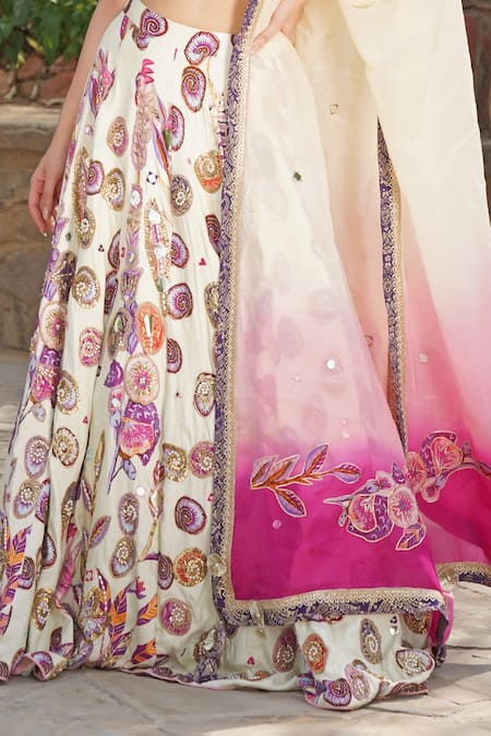 Soniya G_Ivory Sequins, Beads, Embroidery Sweetheart Neck Designer Lehenga Set _Online_at_Aza_Fashions