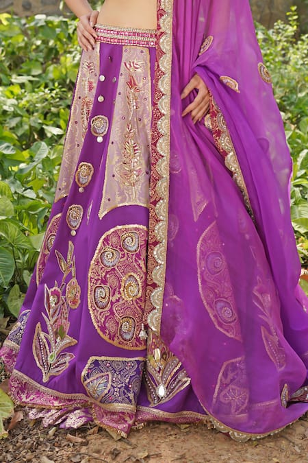 Shop_Soniya G_Purple Sequins, Embroidery V-neck Royal Silk Blend Lehenga Set _Online_at_Aza_Fashions