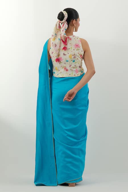 Vinusto Multi Color Handwoven Chanderi Saree Set 