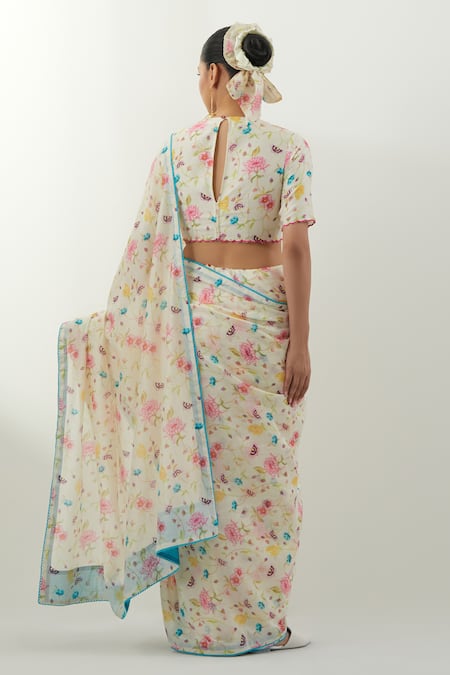 Vinusto Floral Print Handwoven Chanderi Saree Set 