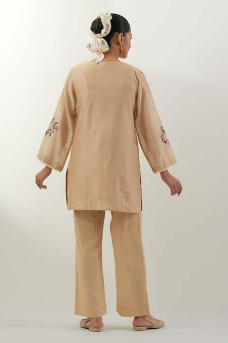 Vinusto Beige Handwoven Chanderi Kurta Set 