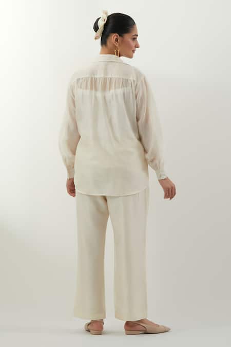 Shop Vinusto Ivory Chanderi Embroidery Collared Floral Set at Aza Fashions Shop_Vinusto_Ivory Chanderi Embroidery Collared Floral Set _at_Aza_Fashions