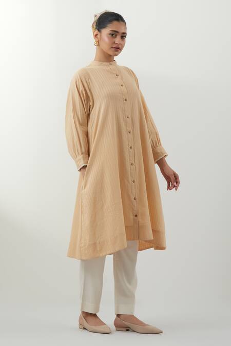 Buy Vinusto Beige Cotton Embroidery Mandarin Collar Hand Kurta And Pant Set Online at Aza Fashions Buy_Vinusto_Beige Cotton Embroidery Mandarin Collar Hand Kurta And Pant Set _Online_at_Aza_Fashions