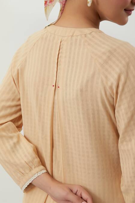 Vinusto Beige Cotton Embroidery, Lace Round Neck Textured Shirt And Pant Set at Aza Fashions Vinusto_Beige Cotton Embroidery, Lace Round Neck Textured Shirt And Pant Set _at_Aza_Fashions