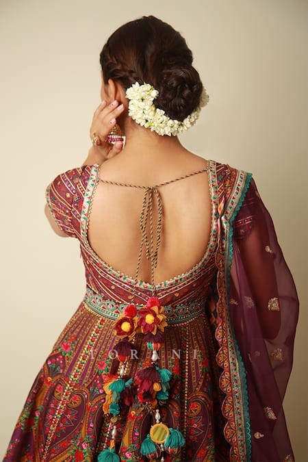 Shop_Torani_Purple Jersey, Organza Tassels, Embroidery V-neck Dil Kusha Zaiba Anarkali Set _at_Aza_Fashions