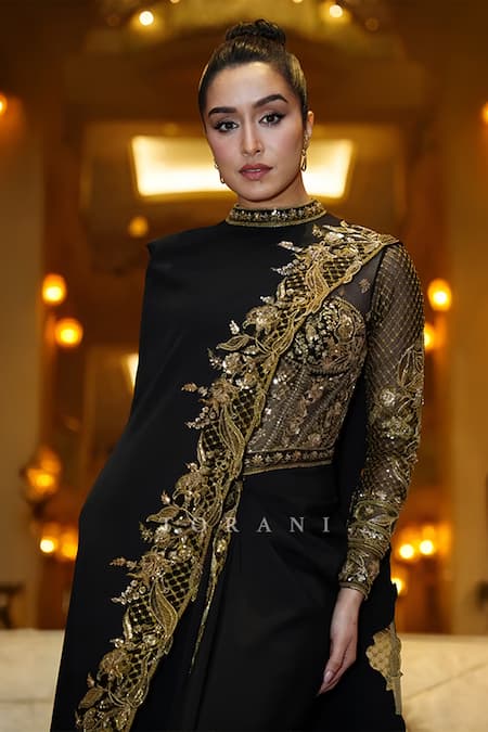 Buy_Torani_Black Embroidery High Neck Siyaahi Aadhira Corset Set _Online_at_Aza_Fashions