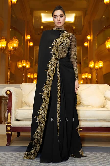 Torani Black Embroidery High Neck Siyaahi Aadhira Corset Set 