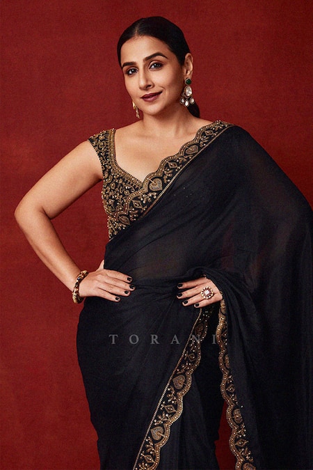 Buy Torani Black Georgette Embroidery Round Neck Siyaahi Aparna Saree Set Online at Aza Fashions Buy_Torani_Black Georgette Embroidery Round Neck Siyaahi Aparna Saree Set _Online_at_Aza_Fashions