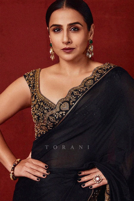 Torani Black Georgette Embroidery Round Neck Siyaahi Aparna Saree Set at Aza Fashions Torani_Black Georgette Embroidery Round Neck Siyaahi Aparna Saree Set _at_Aza_Fashions