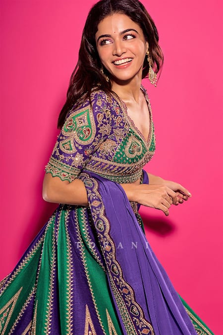 Buy Torani Purple Georgette Embroidery Round Neck Baghan Morni Lehenga Set Online at Aza Fashions Buy_Torani_Purple Georgette Embroidery Round Neck Baghan Morni Lehenga Set_Online_at_Aza_Fashions