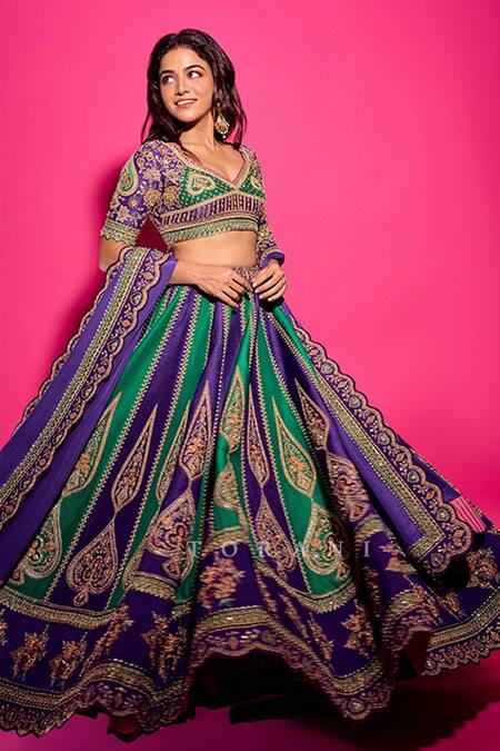 Shop Torani Purple Georgette Embroidery Round Neck Baghan Morni Lehenga Set Online at Aza Fashions Shop_Torani_Purple Georgette Embroidery Round Neck Baghan Morni Lehenga Set_Online_at_Aza_Fashions