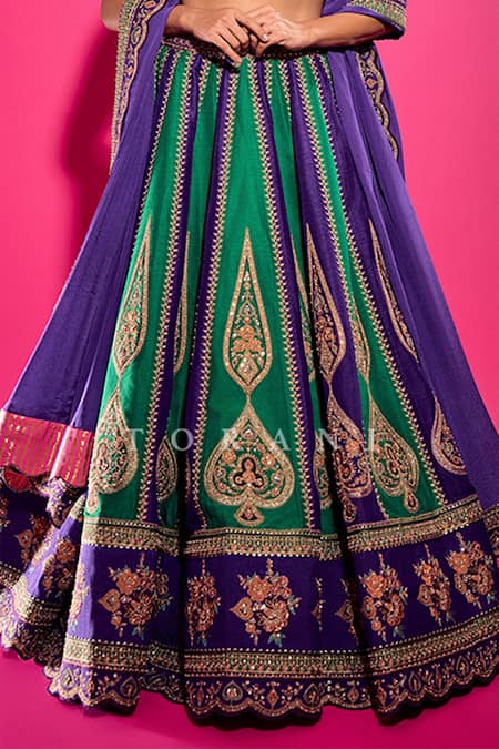 Buy Torani Purple Georgette Embroidery Round Neck Baghan Morni Lehenga Set Buy_Torani_Purple Georgette Embroidery Round Neck Baghan Morni Lehenga Set