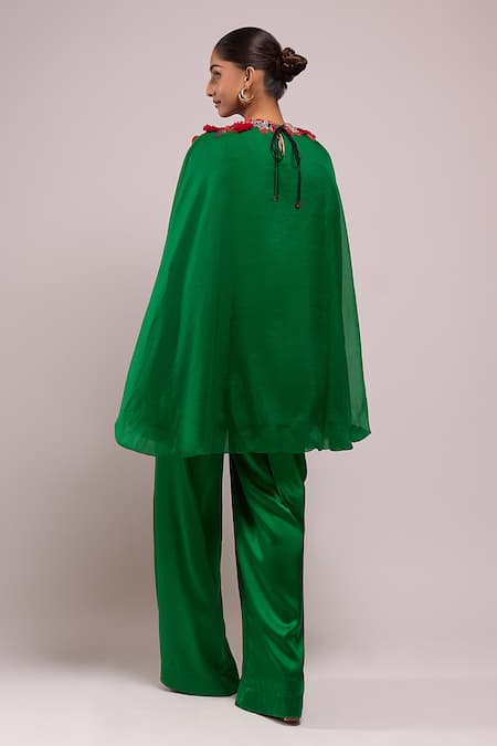 Anamika Khanna Emerald Green Embroidered Cape & Pant Set 