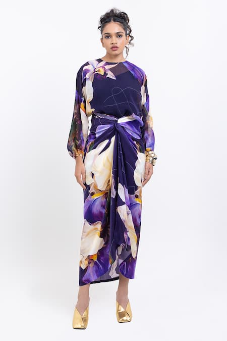 Pop Sugar Purple Vegan Silk Floral Print Skirt