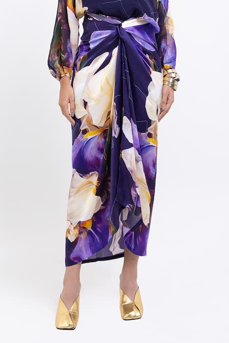 Pop Sugar_Purple Vegan Silk Floral Print Skirt _Online_at_Aza_Fashions