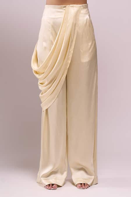 Shop_Anamika Khanna_Ivory Round Neck Embroidered Cape And Pant Set _Online_at_Aza_Fashions
