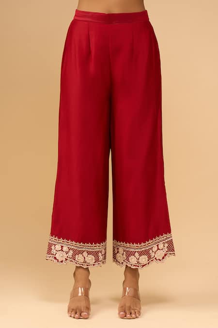 Sheetal Batra_Red Embroidery Round Neck Kurta With Palazzo Set _Online_at_Aza_Fashions