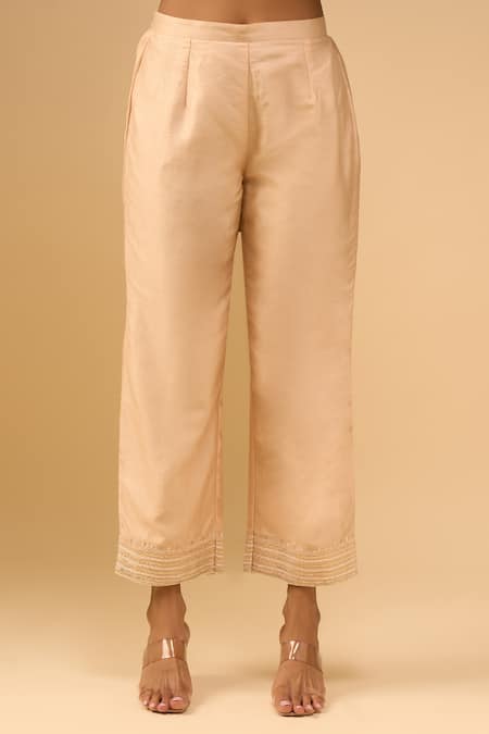 Buy_Sheetal Batra_Beige Embroidery Round Neck Kurta With Palazzo Set _Online_at_Aza_Fashions