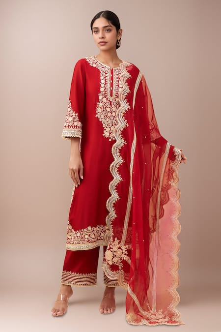 Sheetal Batra Red Embroidery Round Neck Choga With Salwar 