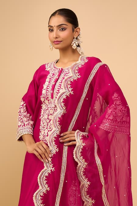 Buy_Sheetal Batra_Pink Embroidery Round Neck Hot Choga With Salwar _Online_at_Aza_Fashions