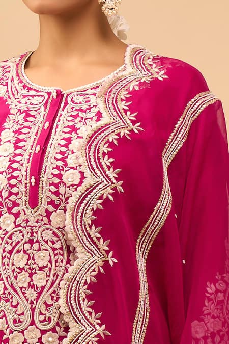 Shop_Sheetal Batra_Pink Embroidery Round Neck Hot Choga With Salwar _Online_at_Aza_Fashions