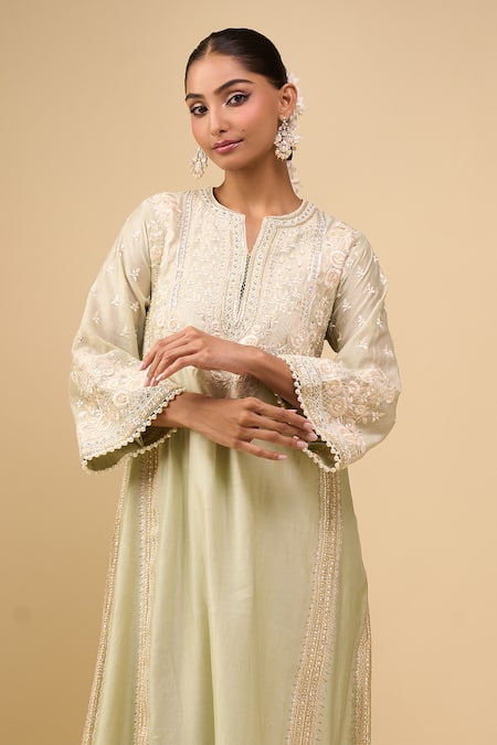 Sheetal Batra Green Embroidery Round Neck Mint Choga With Salwar at Aza Fashions Sheetal Batra_Green Embroidery Round Neck Mint Choga With Salwar _at_Aza_Fashions