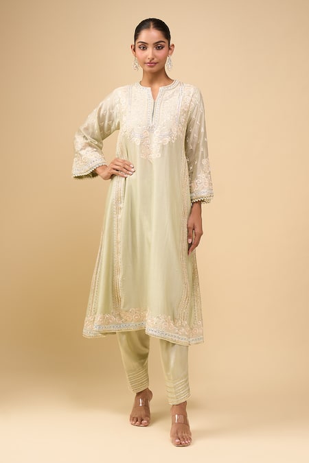 Buy Sheetal Batra Green Embroidery Round Neck Mint Choga With Salwar Buy_Sheetal Batra_Green Embroidery Round Neck Mint Choga With Salwar