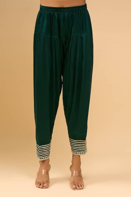 Buy_Sheetal Batra_Emerald Green Embroidery Round Neck Choga With Salwar _Online_at_Aza_Fashions