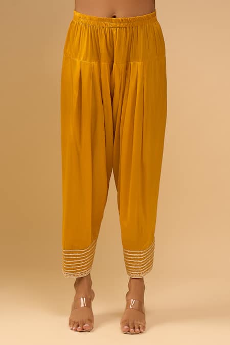 Shop_Sheetal Batra_Yellow Embroidery Round Neck Mustard Choga With Salwar Set _Online_at_Aza_Fashions