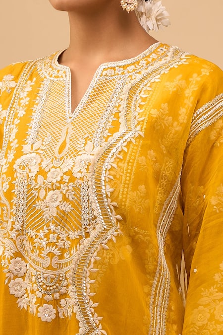Buy_Sheetal Batra_Yellow Embroidery Round Neck Mustard Choga With Salwar Set 