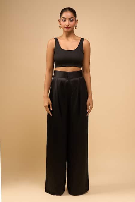 Buy AK-OK Black Asymmetric, Round Neck Drape Top With Trouser Online at Aza Fashions Buy_AK-OK_Black Asymmetric, Round Neck Drape Top With Trouser _Online_at_Aza_Fashions