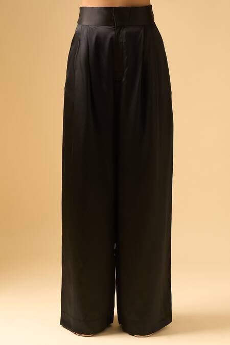 Shop AK-OK Black Asymmetric, Round Neck Drape Top With Trouser Online at Aza Fashions Shop_AK-OK_Black Asymmetric, Round Neck Drape Top With Trouser _Online_at_Aza_Fashions