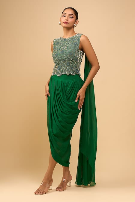 Buy Anamika Khanna Emerald Green Beads, Sequins Round Neck Embroidered Skirt Set Online at Aza Fashions Buy_Anamika Khanna_Emerald Green Beads, Sequins Round Neck Embroidered Skirt Set _Online_at_Aza_Fashions
