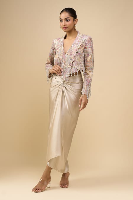 Buy_Anamika Khanna_Ivory Beads V-neck Embroidered Jacket Set_Online_at_Aza_Fashions
