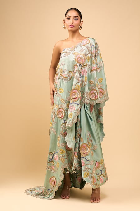 Anamika Khanna Blue Embroidery, Sequins Asymmetric Draped Skirt Set Online at Aza Fashions Anamika Khanna_Blue Embroidery, Sequins Asymmetric Draped Skirt Set _Online_at_Aza_Fashions