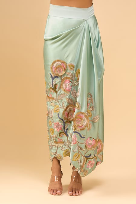 Anamika Khanna Blue Embroidery, Sequins Asymmetric Draped Skirt Set at Aza Fashions Anamika Khanna_Blue Embroidery, Sequins Asymmetric Draped Skirt Set _at_Aza_Fashions