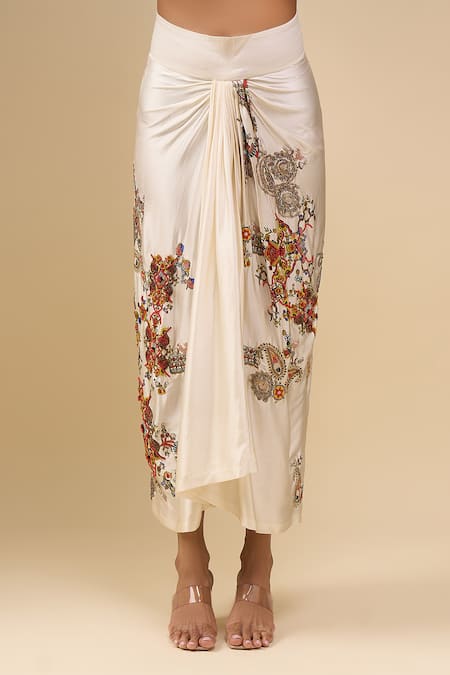 Anamika Khanna_Ivory Beads, Embroidery Round Neck Skirt Set_Online_at_Aza_Fashions