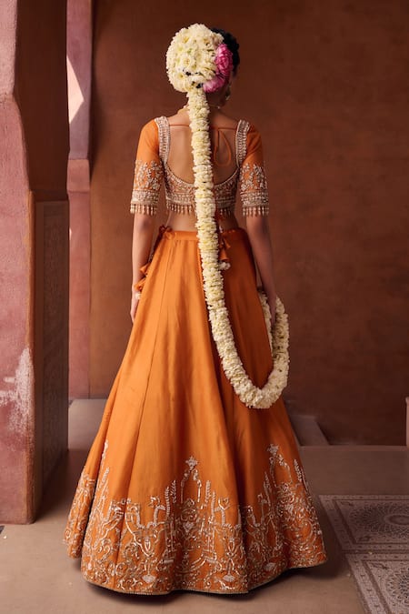 Kapda Dori Rust Orange Embellished Lehenga Set 