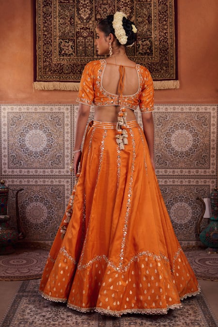 Kapda Dori Rust Orange Banarsi Silk Lehenga Set 