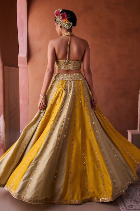 Kapda Dori Sage Green & Mustard Designer Lehenga Set 