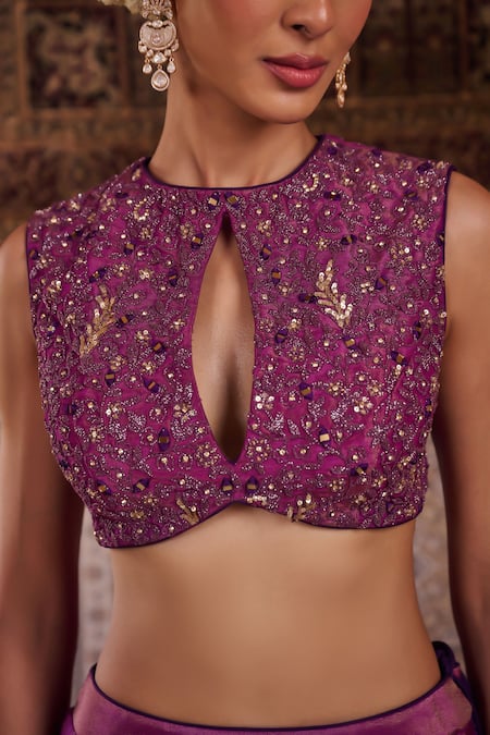 Kapda Dori_Purple Sequins, Beads, Embroidery Designer Resham Embellished Lehenga Set _at_Aza_Fashions