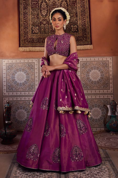 Kapda Dori Purple Sequins, Beads, Embroidery Designer Resham Embellished Lehenga Set